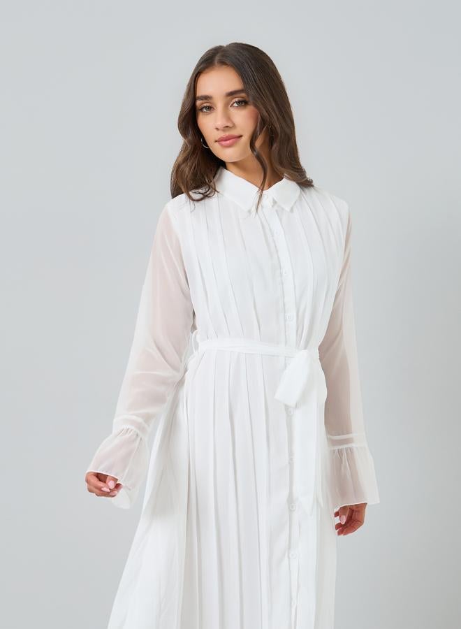 ستايلي فستان ميدي بياقة وكسرات - Image 1